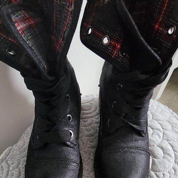 True Craft Boots-Lace Up Fold Down to Red Plaid Booties-Women's 6M - Picture 6 of 10